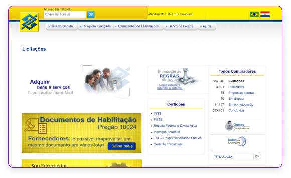 Imagem do Portal de Compras Públicas do Banco do Brasil.