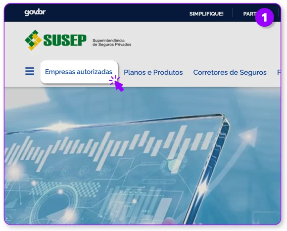 Imagem em zoom da página inicial do site da SUSEP com destaque a parte de "Empresas Autorizadas"